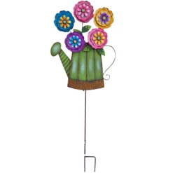 Green Metal Watering Can Stake