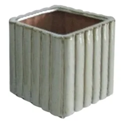 Grey Ceramic Square Vertical Textured Pot, Small