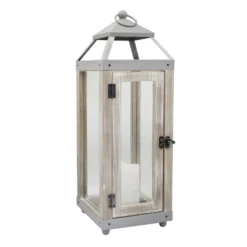 Grey Lantern With LED Candle, 18"