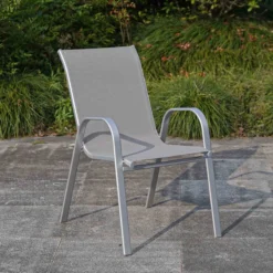 Grey & Silver Sling Stacking Chair -Outdoor Corner Shop grey silver sling stacking chair 6