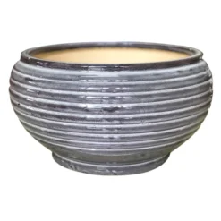 Grey Striped Low Bowl Planter, Large