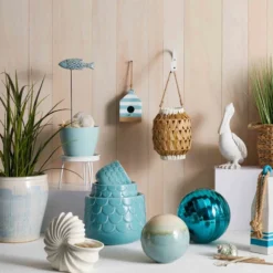 Honeybloom Berlin Blue Ceramic Planter, 10.5" -Outdoor Corner Shop honeybloom berlin blue ceramic planter 10.5 3