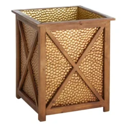 Honeybloom Honey Hammered Metal & Wood Planter, Medium