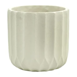 Honeybloom Indoor Carved Cream Cement Pot, 7"