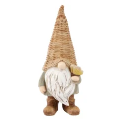 Honeycomb Wicker Hat Garden Gnome, 9"