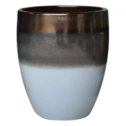 Indoor 2-Tone Brown & Blue Glazed Ceramic Pot, 11"