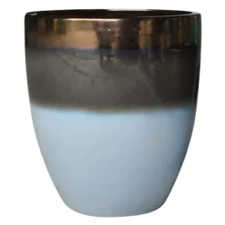 Indoor 2-Tone Brown & Blue Glazed Ceramic Pot, 9"