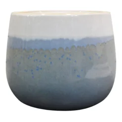 Indoor 2-Tone White & Light Blue Glazed Ceramic Pot, 9"