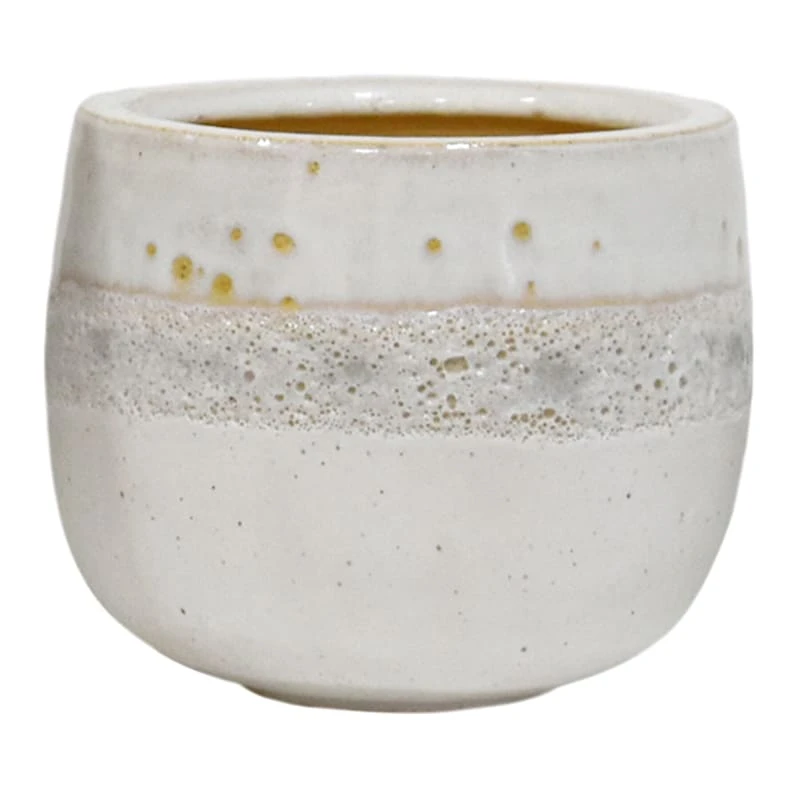 Indoor 3-Tone White Glazed Ceramic Pot, 9" 1 Indoor 3-Tone White Glazed Ceramic Pot, 9"