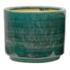 Indoor Emerald Green Glazed Herringbone Scratched Ceramic Pot, Large