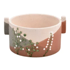 Indoor Floral Colorblock Ceramic Pot, 9.5"