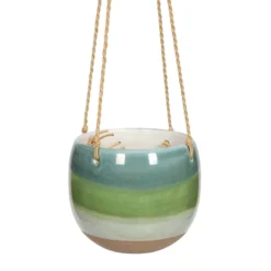 Indoor Hanging Green Stoneware Pot, 7x6