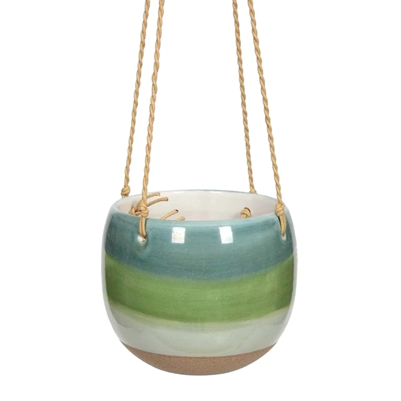 Indoor Hanging Green Stoneware Pot, 7x6 1 Indoor Hanging Green Stoneware Pot, 7x6