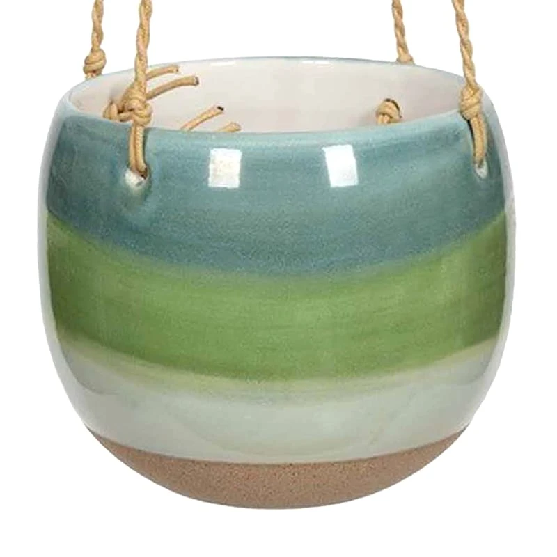 Indoor Hanging Green Stoneware Pot, 7x6 2 Indoor Hanging Green Stoneware Pot, 7x6 - Image 2