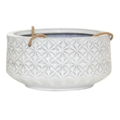 Indoor Hanging White Diamond Textured Ceramic Pot, Medium