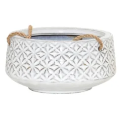 Indoor Hanging White Diamond Textured Ceramic Pot, Small
