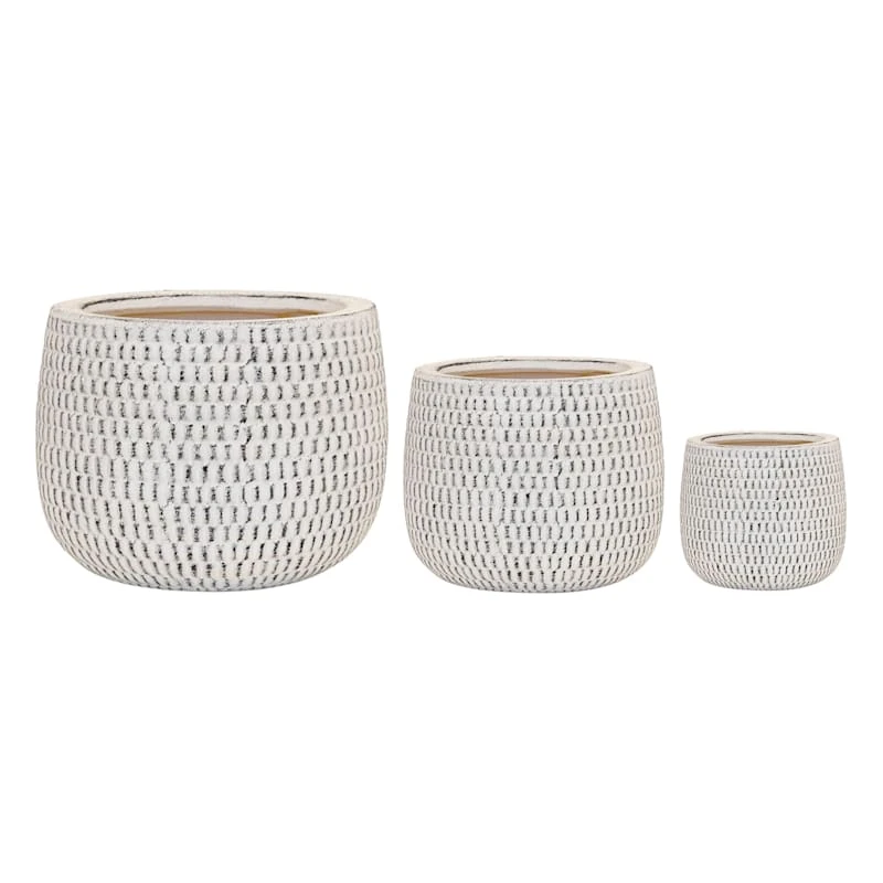 Indoor Honeycomb Textured Whitewashed Ceramic Pot, 6" 2 Indoor Honeycomb Textured Whitewashed Ceramic Pot, 6" - Image 2