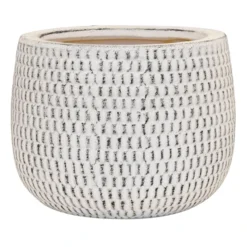 Indoor Honeycomb Textured Whitewashed Ceramic Pot, Large