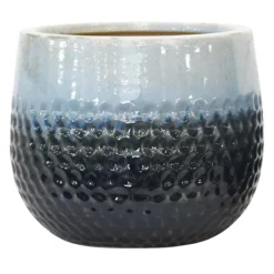 Indoor Ivory & Aqua Glazed Honeycomb Textured Ceramic Pot, 9"