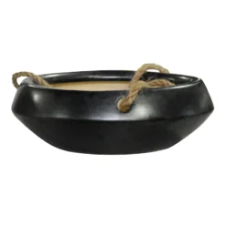 Indoor Matte Black Hanging Ceramic Bowl Planter, Large
