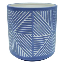 Indoor Navy Blue Geo Lines Ceramic Pot, 5.5"