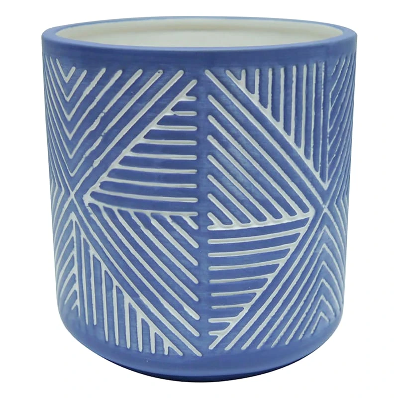 Indoor Navy Blue Geo Lines Ceramic Pot, 5.5" 1 Indoor Navy Blue Geo Lines Ceramic Pot, 5.5"