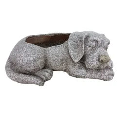 Indoor Sleeping Dog Cement Planter, 17.5"