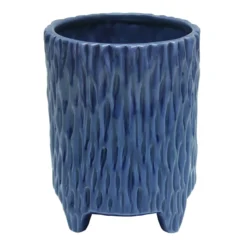 Indoor Tall Navy Blue Ceramic Pedestal Planter, 6"