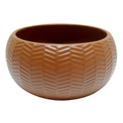 Indoor Terra Herringbone Textured Bowl Planter, 3.3x7