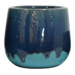 Indoor Two-Tone Turquoise Ombre Glazed Ceramic Pot, Large