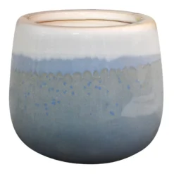 Indoor Two-Tone White & Light Blue Glazed Ceramic Pot, 6"