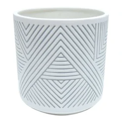Indoor White Geo Lines Ceramic Pot, 5.5"