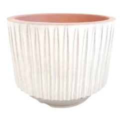 Indoor White Glazed Fluted Ceramic Pot, Large