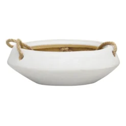 Indoor White Glazed Hanging Ceramic Bowl Planter, Medium
