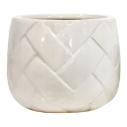 Indoor White Glazed Weave Textured Ceramic Pot, Large
