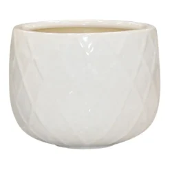 Indoor White Glazed Weave Textured Ceramic Pot, Medium