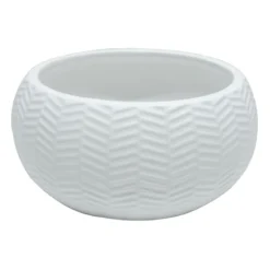 Indoor White Herringbone Textured Bowl Planter, 3.3x7