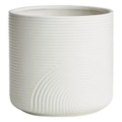 Indoor White Modern Lines Ceramic Pot, 5"