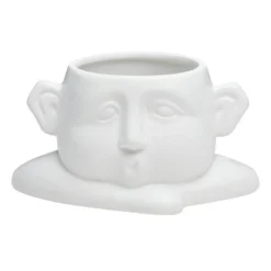 Indoor White Sleepy Man Ceramic Pot, 6.6"