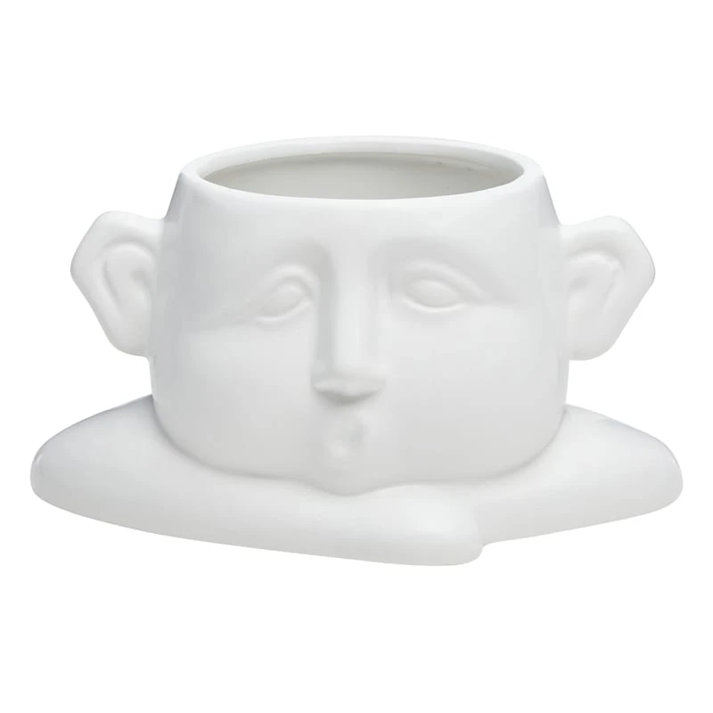 Indoor White Sleepy Man Ceramic Pot, 6.6" 1 Indoor White Sleepy Man Ceramic Pot, 6.6"