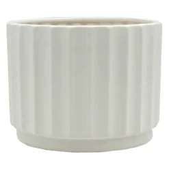 Indoor White Wave Cylinder Ceramic Pot, 9"