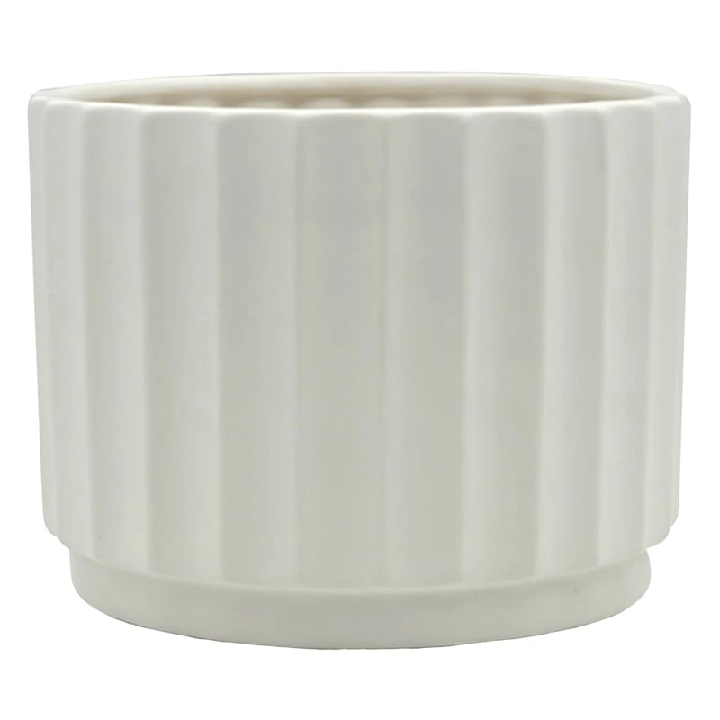 Indoor White Wave Cylinder Ceramic Pot, 9" 1 Indoor White Wave Cylinder Ceramic Pot, 9"