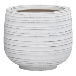 Indoor Whitewashed Horizontal Lines Ceramic Pot, 6"