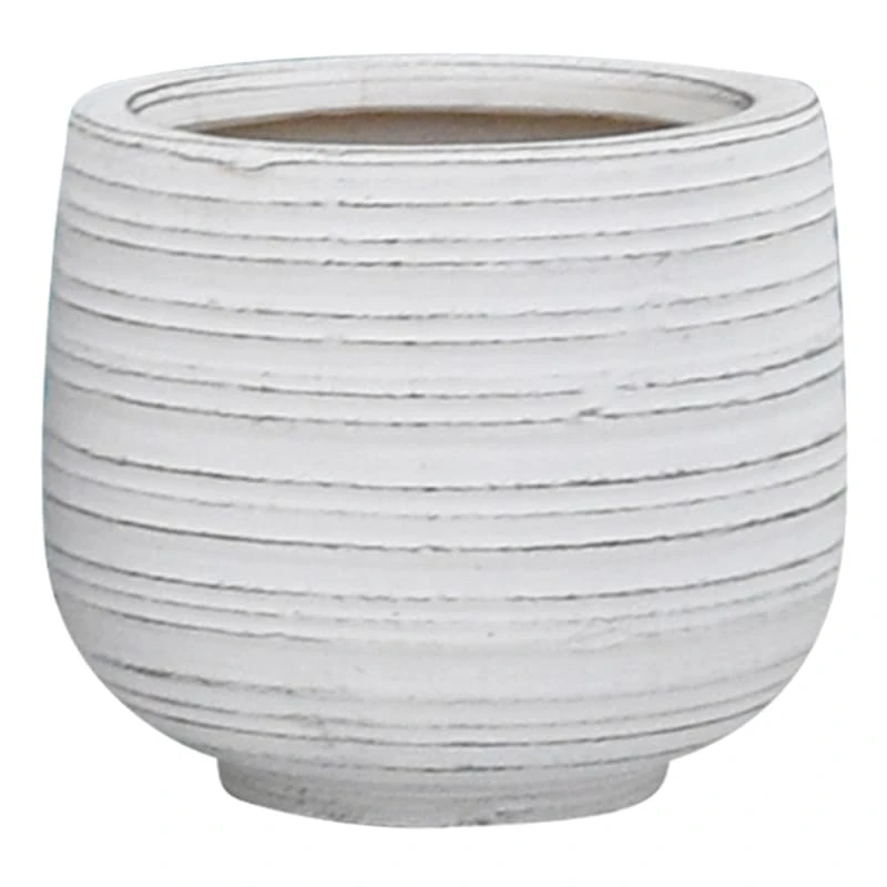 Indoor Whitewashed Horizontal Lines Ceramic Pot, 6" 1 Indoor Whitewashed Horizontal Lines Ceramic Pot, 6"