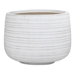 Indoor Whitewashed Horizontal Lines Ceramic Pot, Large