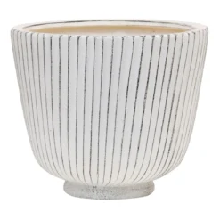 Indoor Whitewashed Vertical Lines Ceramic Pot, 6"