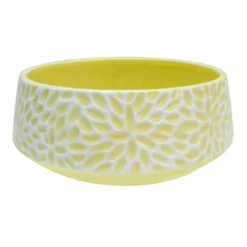 Indoor Yellow Floral Print Ceramic Pot, 3.8x9.6