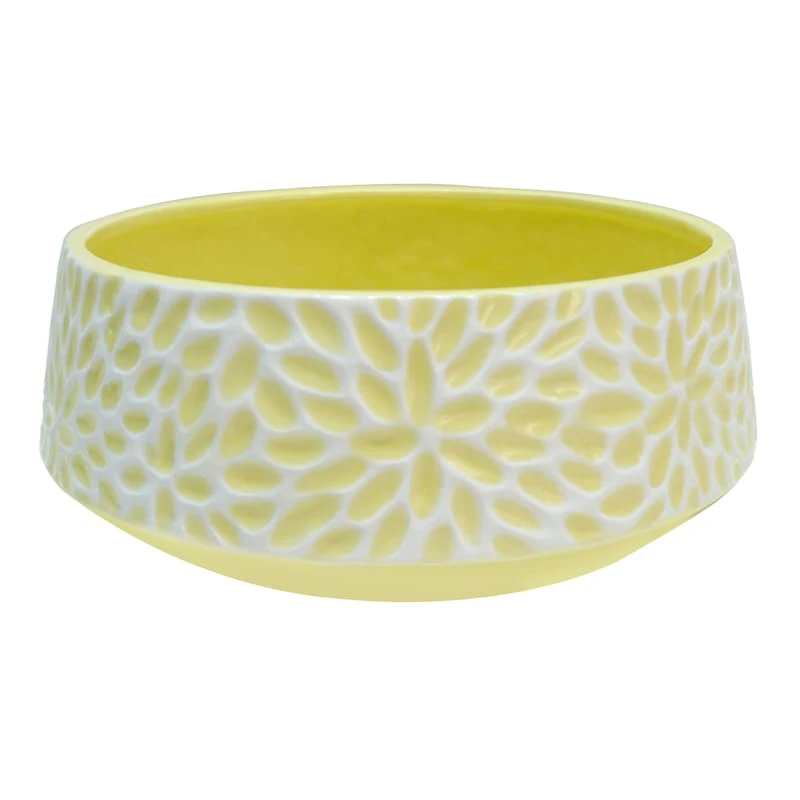 Indoor Yellow Floral Print Ceramic Pot, 3.8x9.6 1 Indoor Yellow Floral Print Ceramic Pot, 3.8x9.6