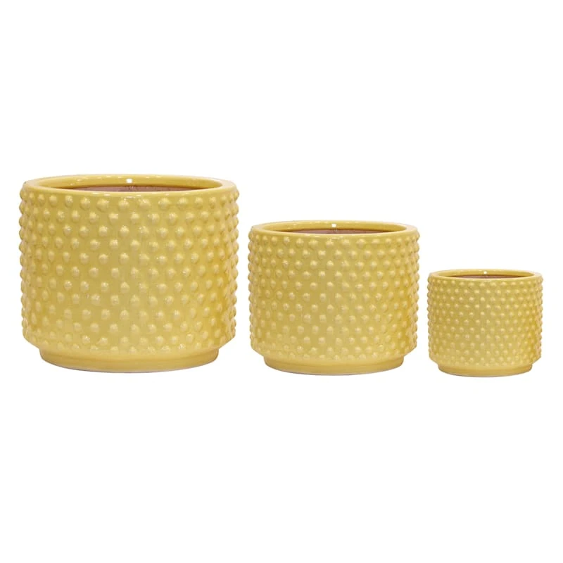 Indoor Yellow Glazed Embossed Dots Ceramic Pot, Large 2 Indoor Yellow Glazed Embossed Dots Ceramic Pot, Large - Image 2