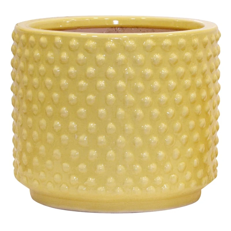 Indoor Yellow Glazed Embossed Dots Ceramic Pot, Small 1 Indoor Yellow Glazed Embossed Dots Ceramic Pot, Small
